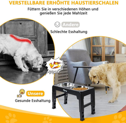 Höhenverstellbarer Futternapf für Hunde mit 2 Edelstahlschüsseln