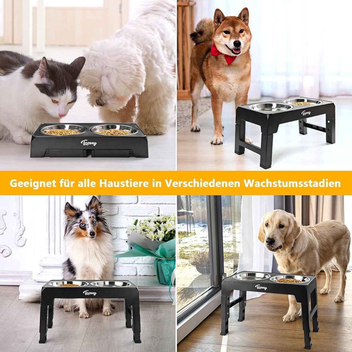Hundenapf höhenverstellbar mit 2 Edelstahl-Schüsseln für große und