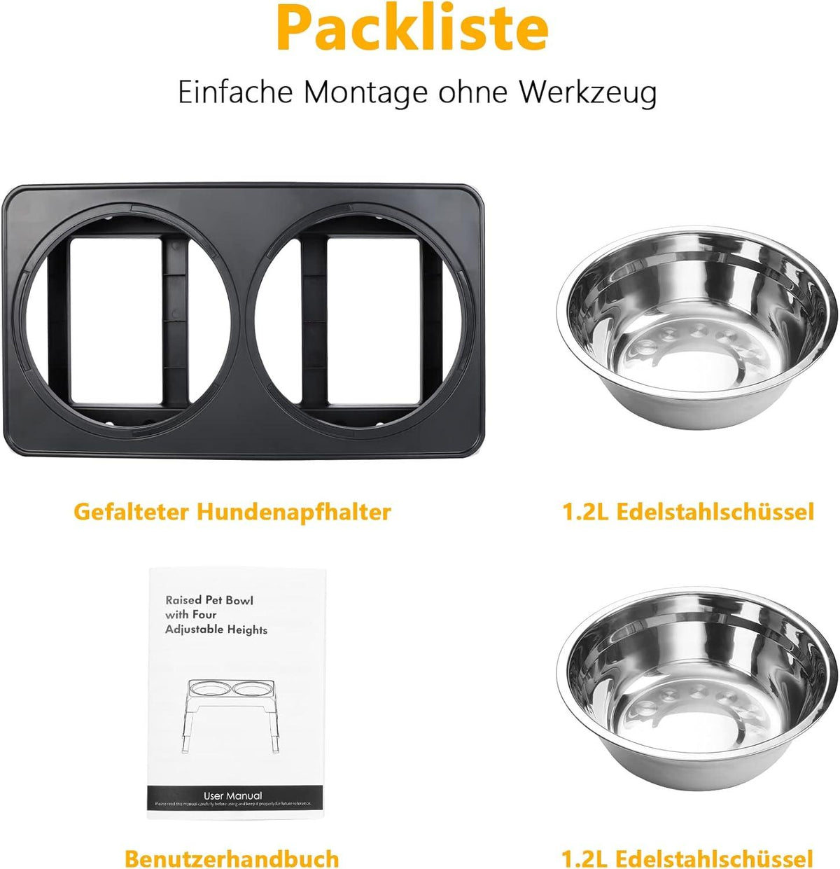 Toozey Futternapf für Hunde höhenverstellbar 2 Schüsseln 1200 ml Schwarz