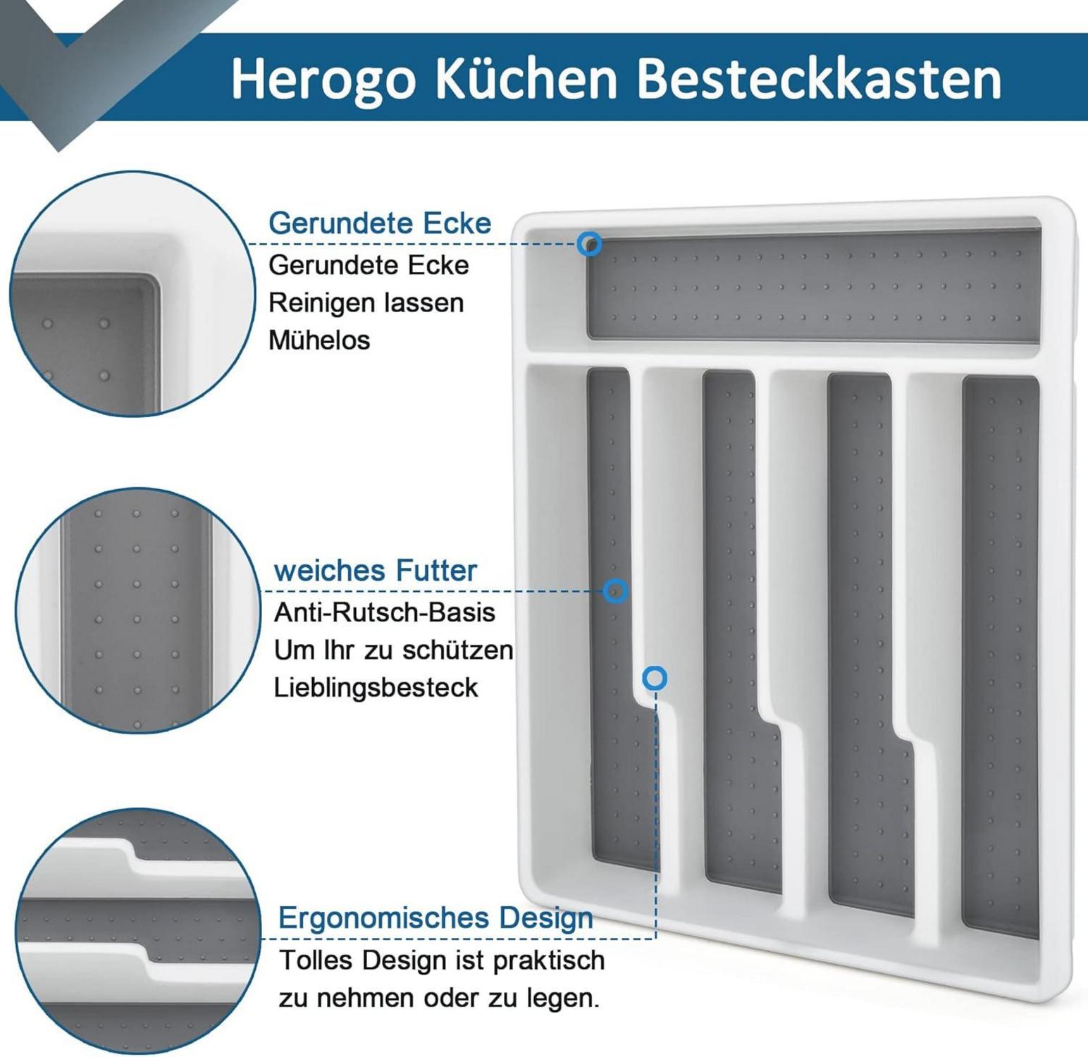 Besteckkasten Kunststoff mit 5 Fächern 32,5x29x4,5cm Weiß Grau
