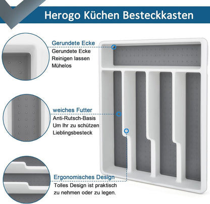 Besteckkasten Kunststoff mit 5 Fächern 32,5x29x4,5cm Weiß Grau
