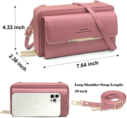 Handytasche Damen RFID Umhängetasche Schultertasche Crossbody Rosa