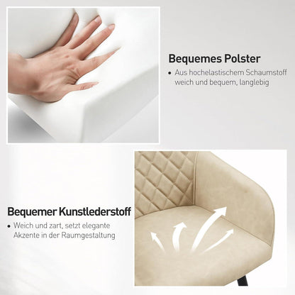 CLIPOP Esszimmerstühle 4er Set Kunstleder Bezug Armlehne Metallbeine Elfenbeige