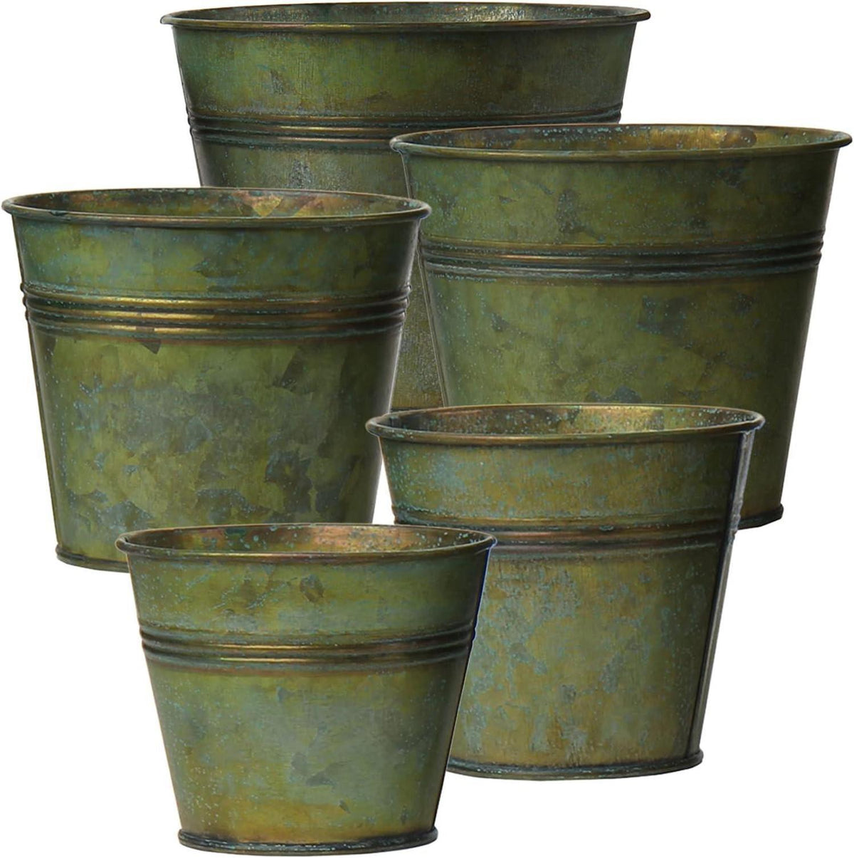 5er Set Vintage Blumentöpfe aus verzinktem Stahl für Innen und Außen