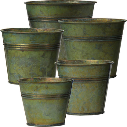 5er Set Vintage Blumentöpfe aus verzinktem Stahl für Innen und Außen