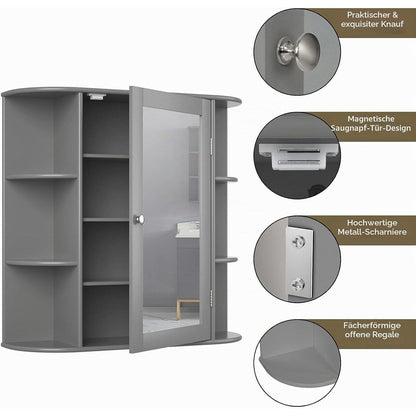 Hängender Spiegelschrank mit Ablagen – Grau, 65x17x63 cm