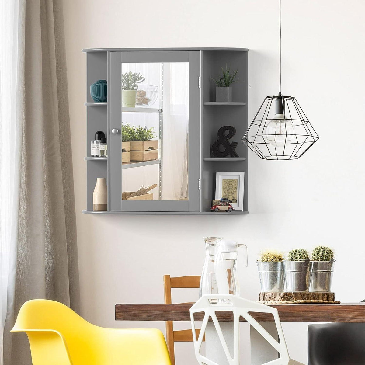 Hängender Spiegelschrank mit Ablagen – Grau, 65x17x63 cm