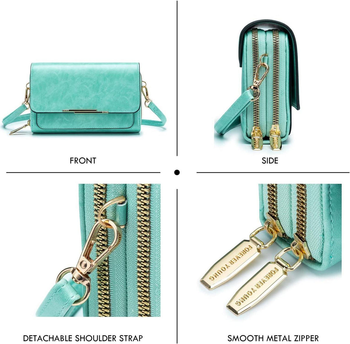 Kleine Umhängetasche Damen PU Leder Crossbody Schultertasche Ölwachs-grün
