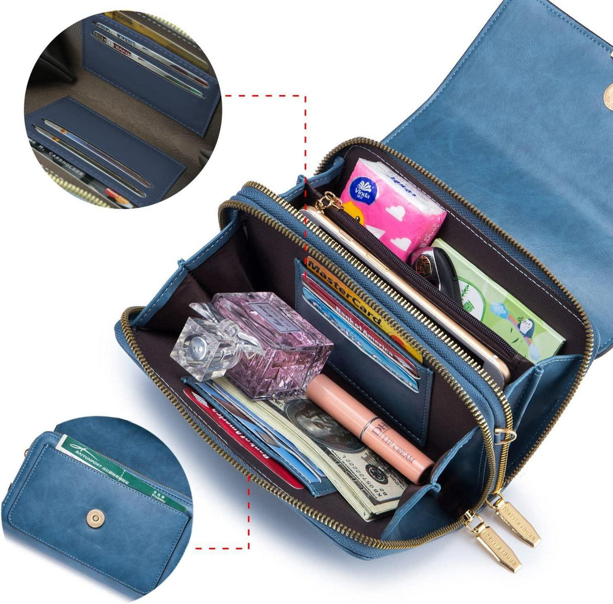 Handytasche Damen Umhängetasche PU Leder Crossbody Ölwachs-blau