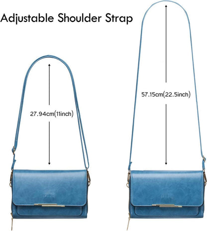Damen Kleine Umhängetasche PU Leder Crossbody Ölwachs-blau