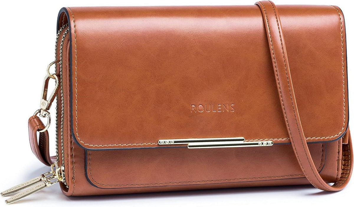 Kleine Damen Umhängetasche Crossbody Schultertasche Ölwachs-gelbbraun