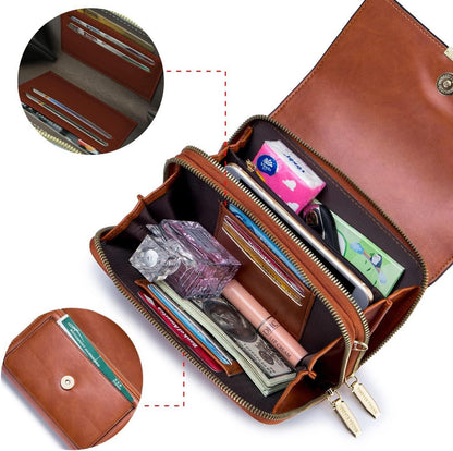 Kleine Damen Umhängetasche Crossbody Schultertasche Ölwachs-gelbbraun