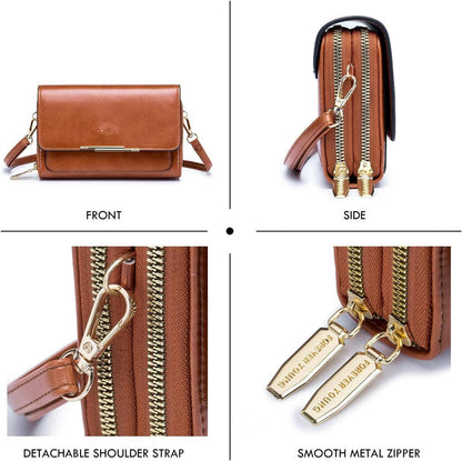 Kleine Handy Umhängetasche Damen PU Leder Crossbody Schultertasche Gelb Brown