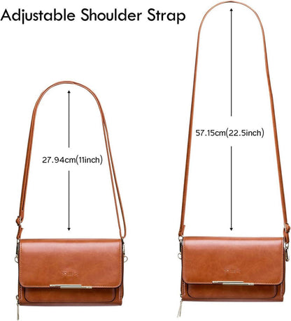 Damen Kleine Umhängetasche PU Leder Crossbody Schultertasche Ölwachs-gelbbraun