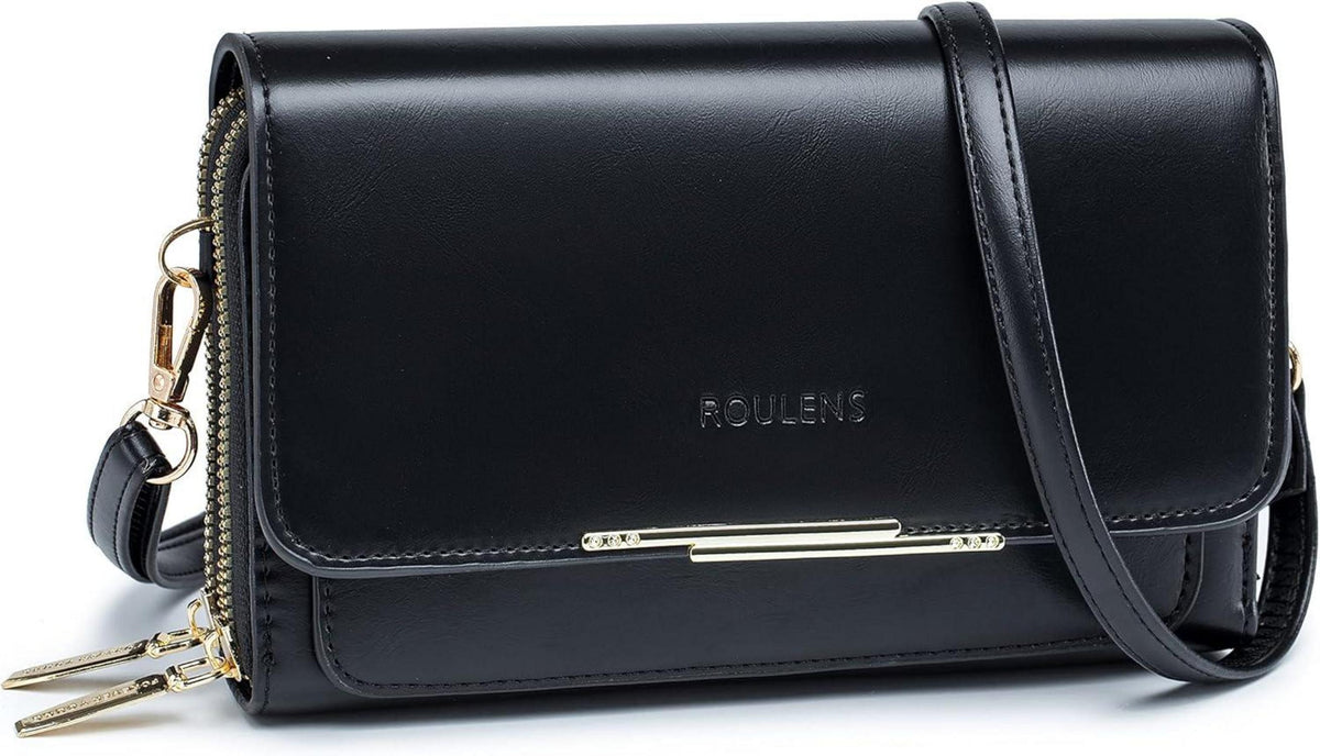 Kleine Umhängetasche aus PU Leder Schwarz mit Kartenschlitz