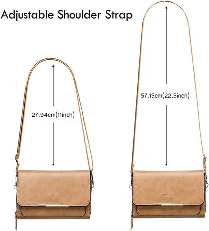Damen Klein Umhängetasche PU Leder Crossbody Kartenschlitz Ölwachs-aprikose