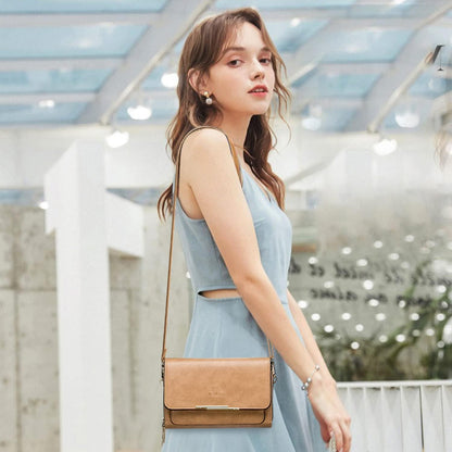 Kleine Damen PU Leder Handy Umhängetasche Crossbody Ölwachs-aprikose