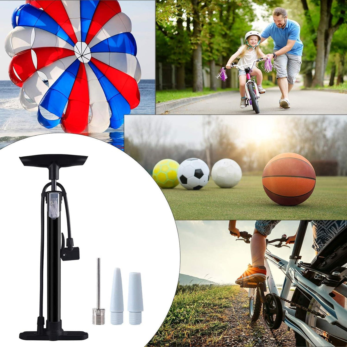 Standluftpumpe für Fahrrad Presta Schrader Ventile 160PSI Schwarz