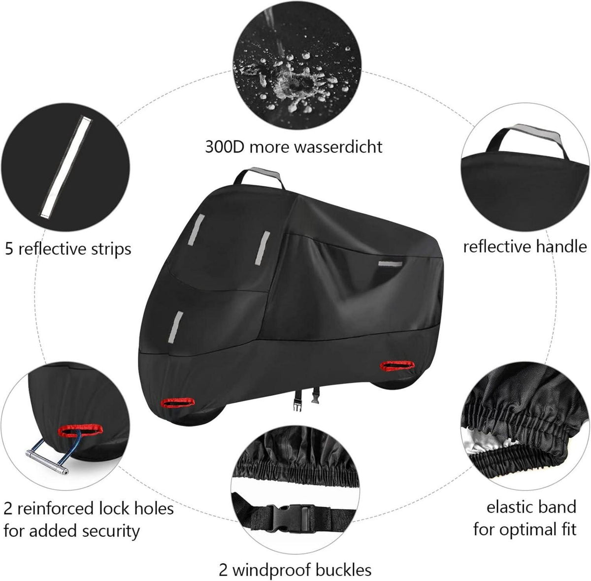 Motorradabdeckung 300D Wasserdicht XXL 230x95x125cm mit