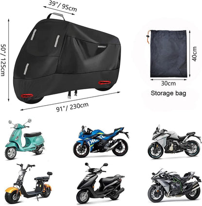 Motorradabdeckung 300D Wasserdicht XL 230x95x125 Abdeckplane Oxford Schwarz