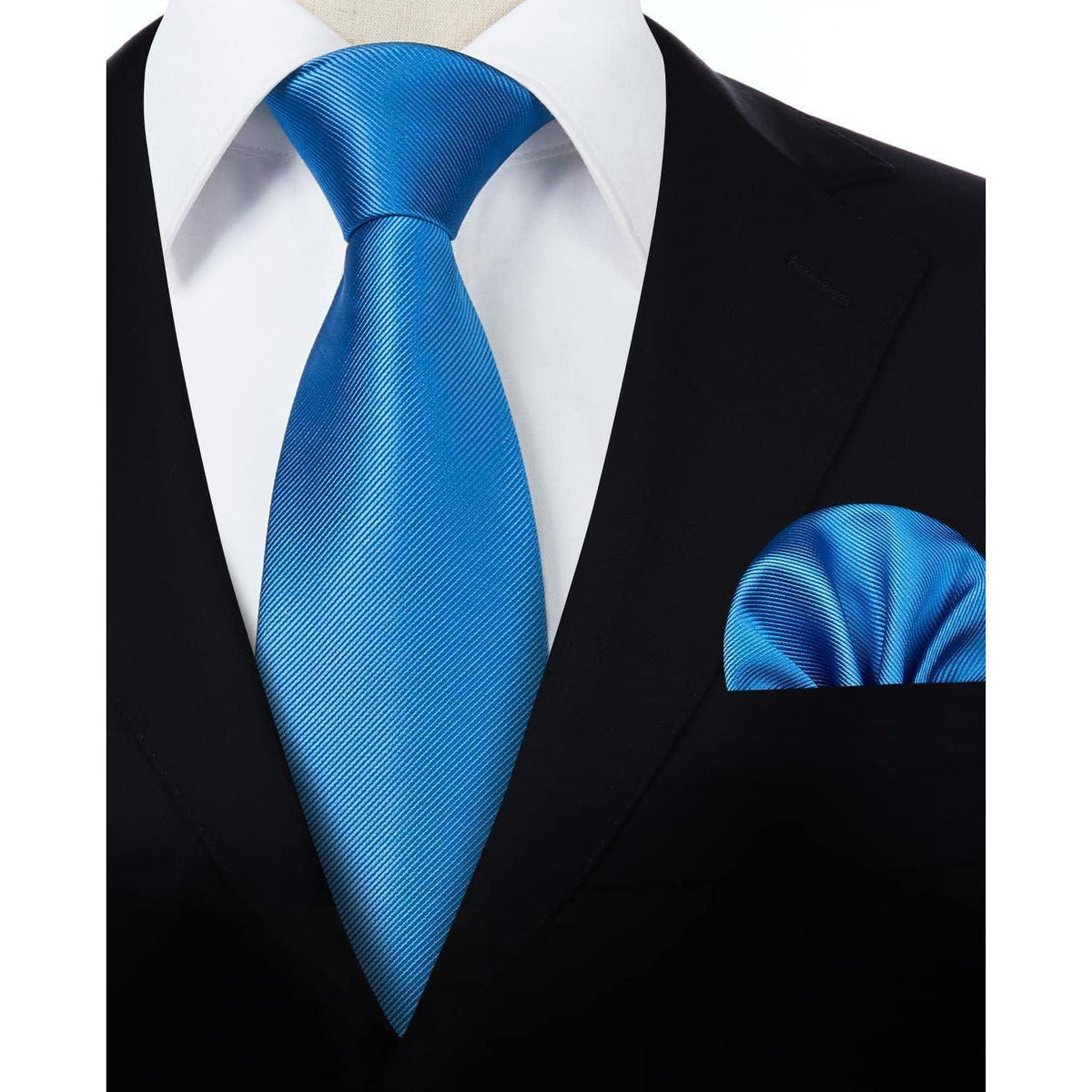 Krawatten-Set Herren mit Einstecktuch, einfarbig, Blau