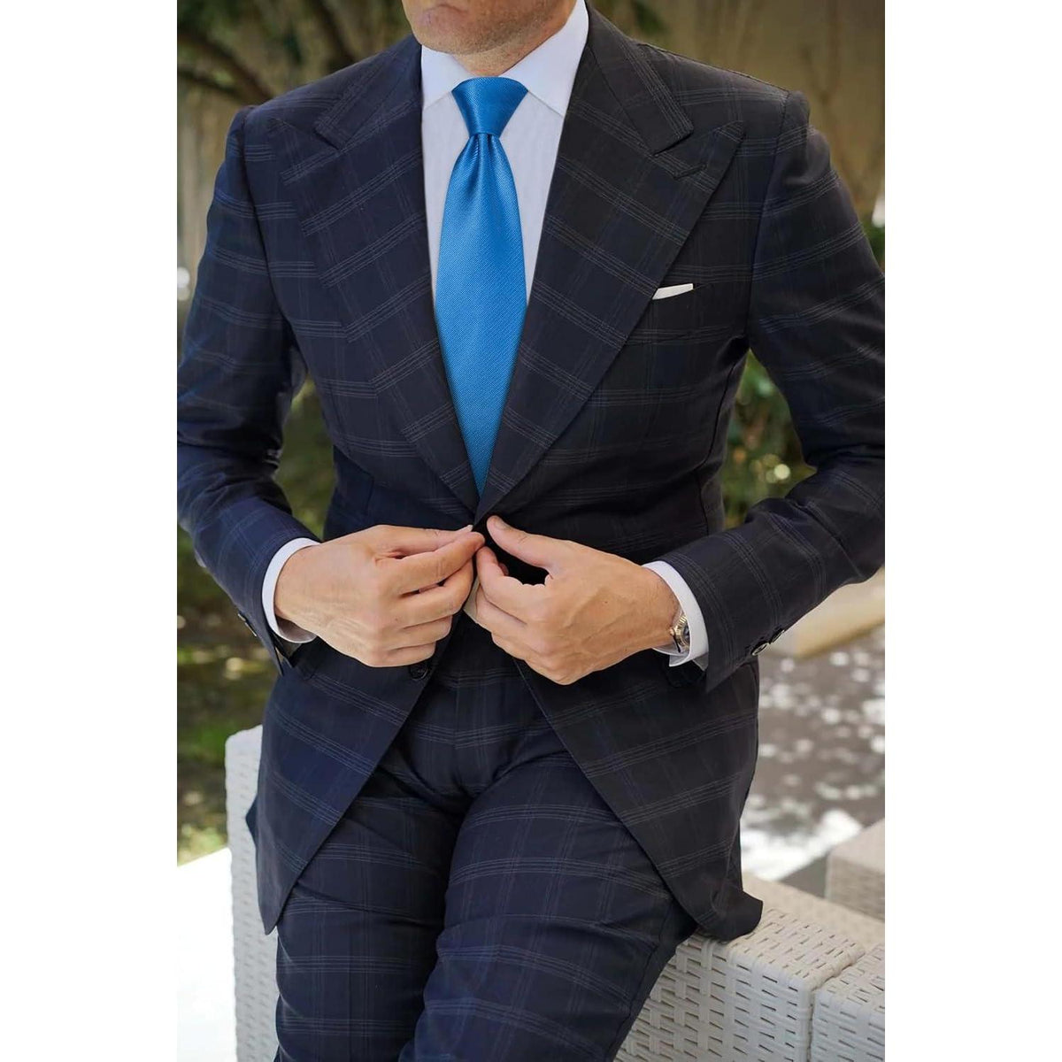 Krawatten-Set Herren mit Einstecktuch, einfarbig, Blau