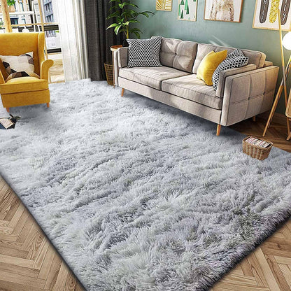 Hochflor Teppich Grau Weiß 200x250 cm Flauschig Weich