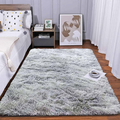 Hochflor Teppich Grau Weiß 200x250 cm Flauschig Weich