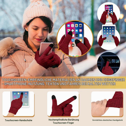 Mützen-Schal-Handschuh-Set Damen 5-teilig Weinrot