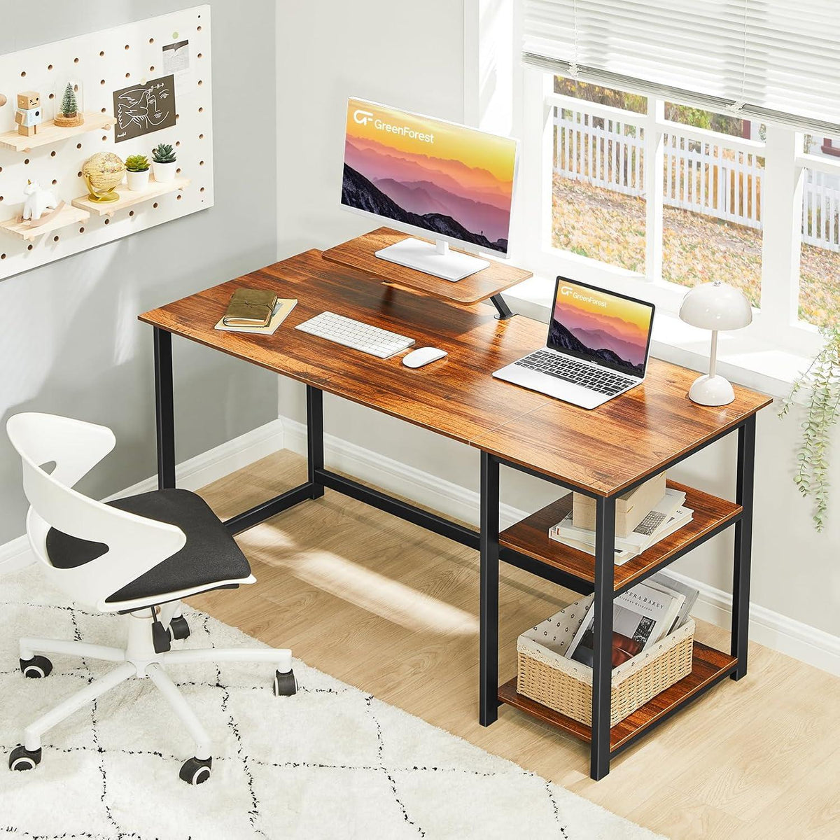 Schreibtisch 140cm mit Stauraum und Monitorständer Walnuss