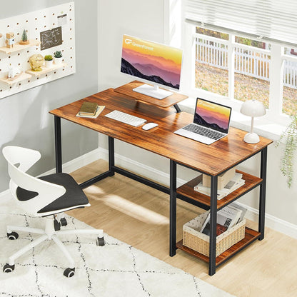 Schreibtisch 140cm mit Stauraum und Monitorständer Walnuss
