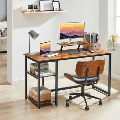 Schreibtisch 140cm mit Stauraum und Monitorständer Walnuss
