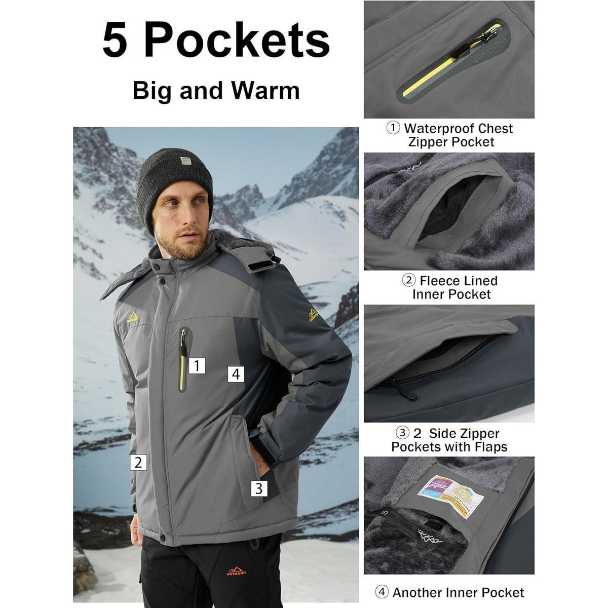 Herren Fleecejacke Winter Warm Gefüttert Winddicht Wasserdicht XL