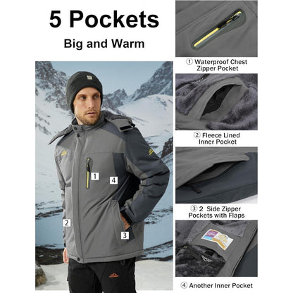 Herren Fleecejacke Winter Warm Gefüttert Winddicht Wasserdicht XL