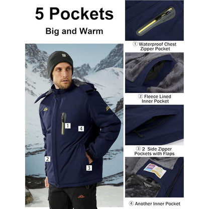 Herren Fleecejacke Winter Warm Gefüttert Skijacke Dunkelblau XL