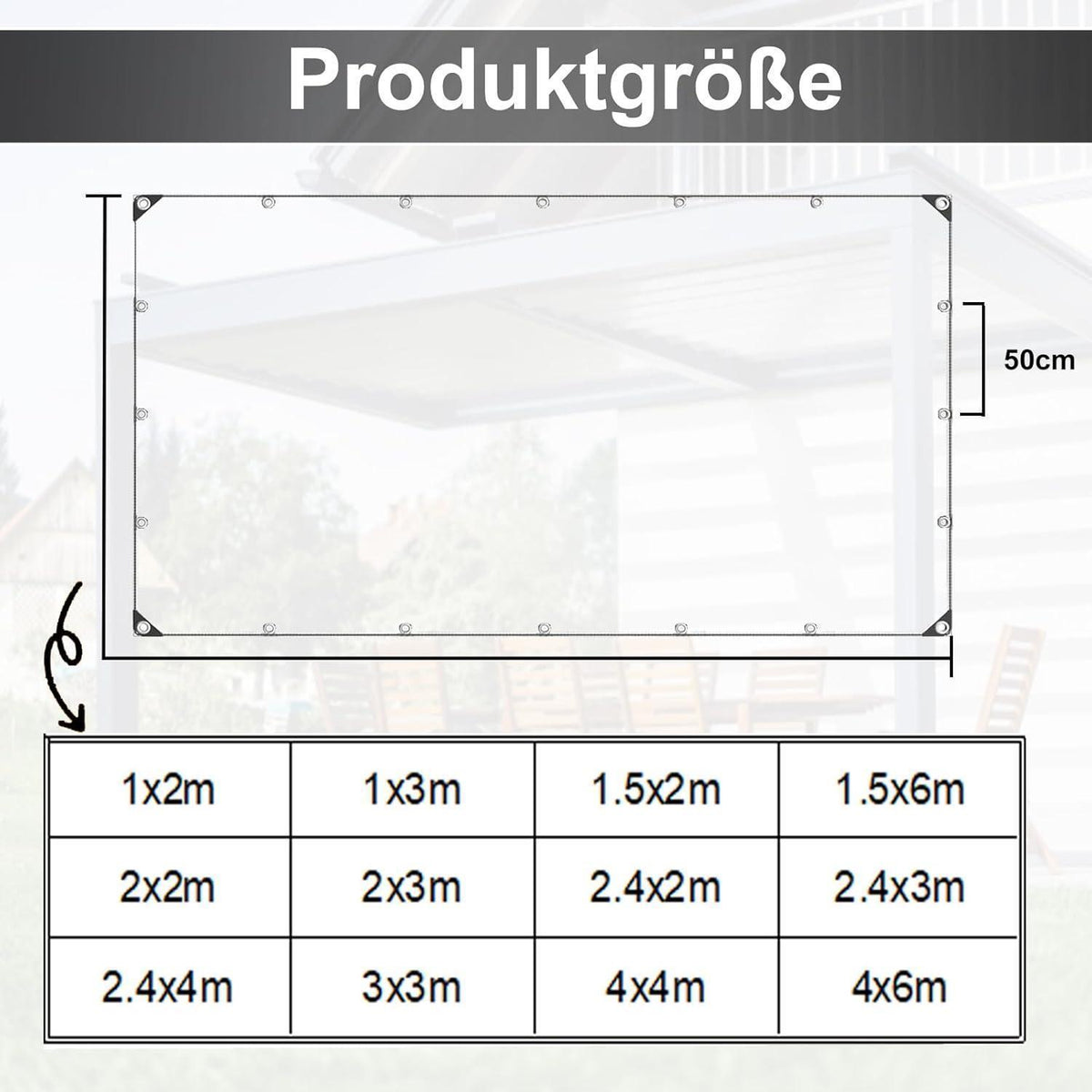 Wasserdichte Abdeckplane 2.4x3m – Reißfest & Transparent mit Ösen