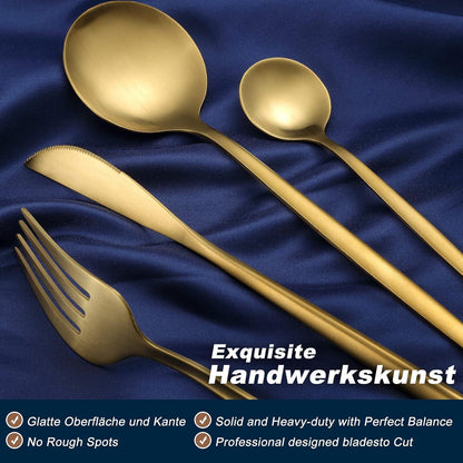 Besteckset Gold Matt 30 Teile für 6 Personen, Edelstahl, Spülmaschinenfest
