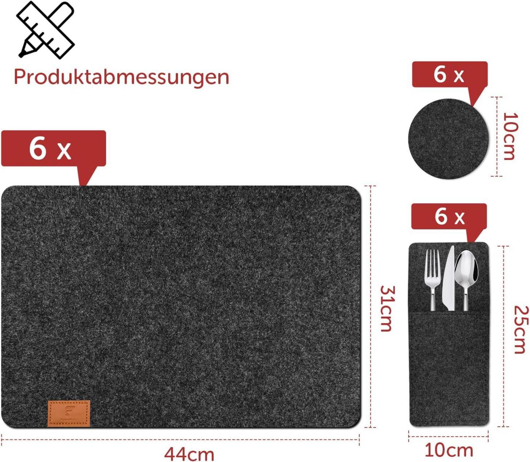 Shinfly Filz Tischsets 18er Set Platzdeckchen Anthrazit