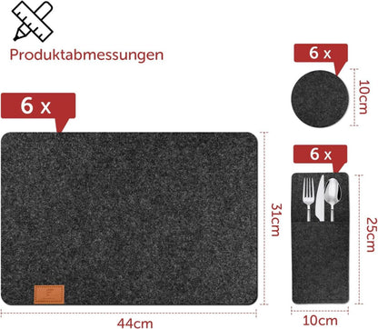 Shinfly Filz Tischsets 18er Set Platzdeckchen Anthrazit