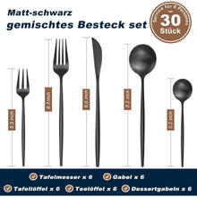 Besteckset 30 Teile für 6 Personen, Edelstahl Schwarz Matt, Spülmaschinenfest