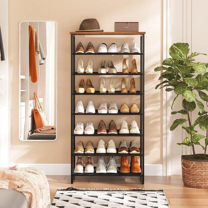HOOBRO Schuhregal 8-stöckig Dunkelbraun-Schwarz 21-28 Paar