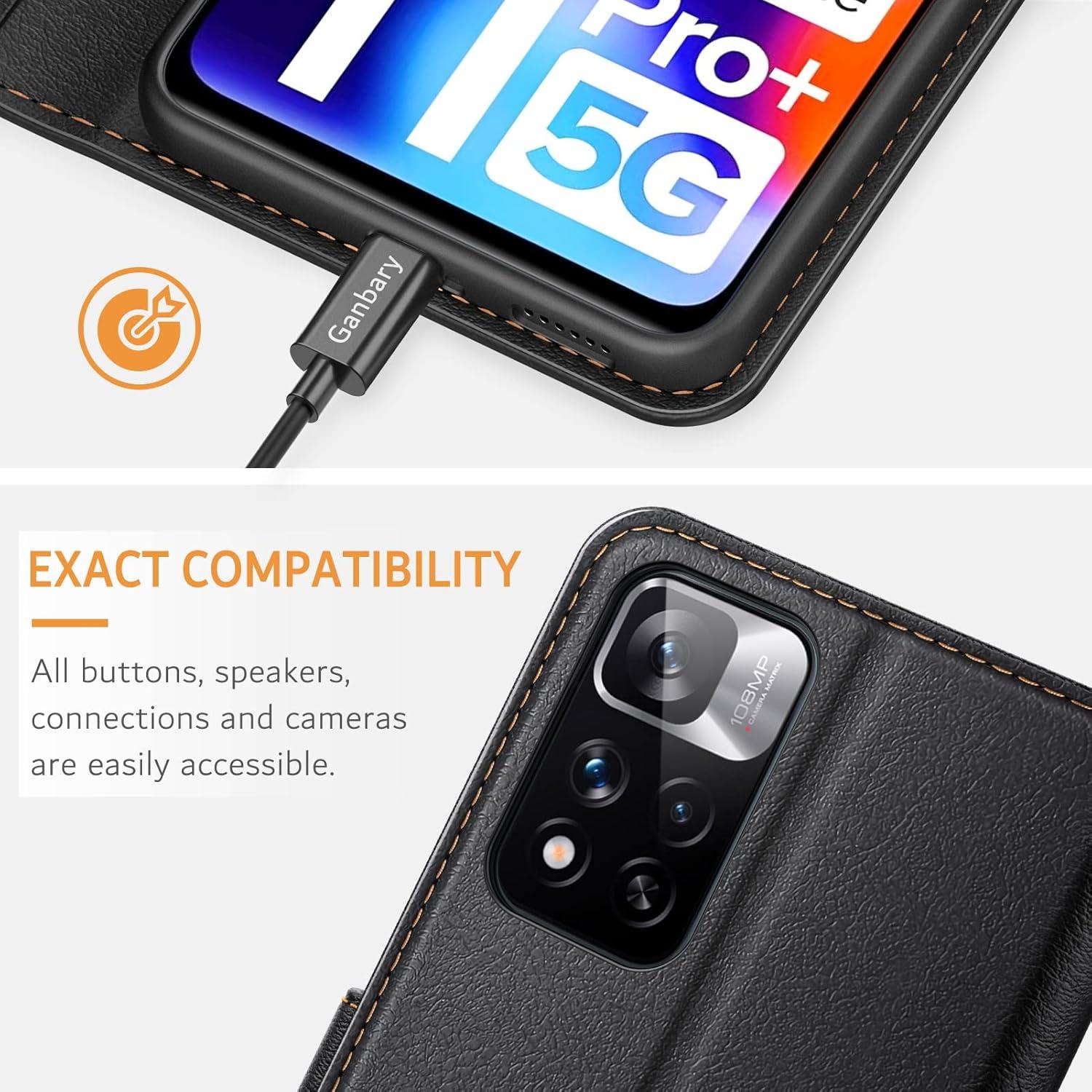 Xiaomi Redmi Note 11 Pro Plus+ Handyhülle Schwarz Leder Klapphülle mit Kartenfächern