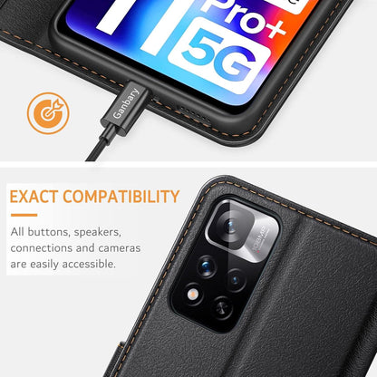 Xiaomi Redmi Note 11 Pro Plus+ Handyhülle Schwarz Leder Klapphülle mit Kartenfächern