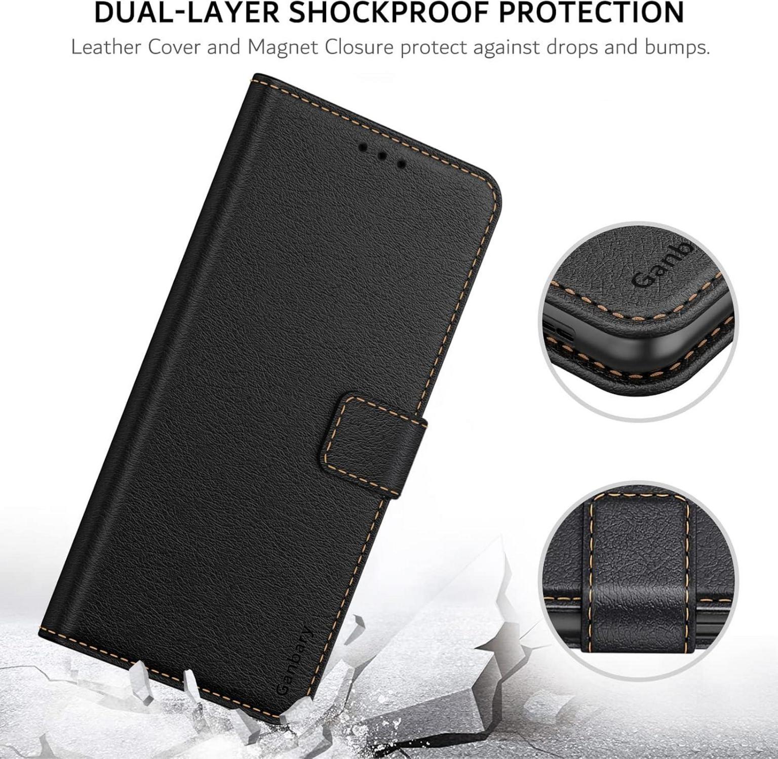 Leder Handyhülle Oppo A54s A16 A16s schwarz Magnet Stand Tasche