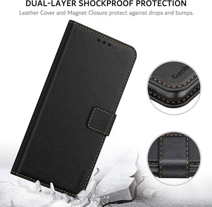 Leder Handyhülle Oppo A54s A16 A16s schwarz Magnet Stand Tasche