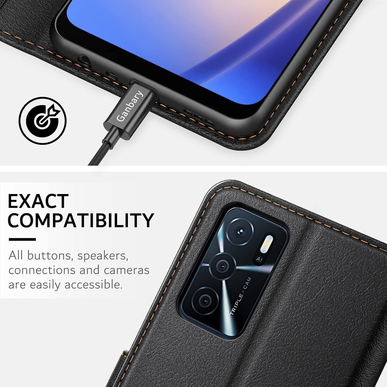 Leder Handyhülle Oppo A54s A16 A16s schwarz Magnet Stand Tasche