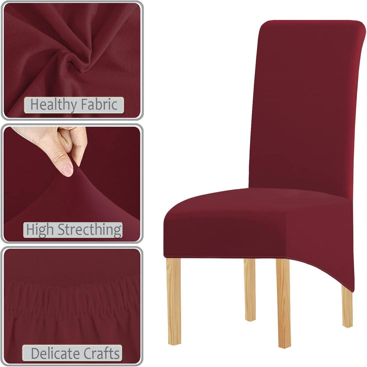 XL Stuhlhussen Weinrot, 6er Set, für Esszimmer & Hotel