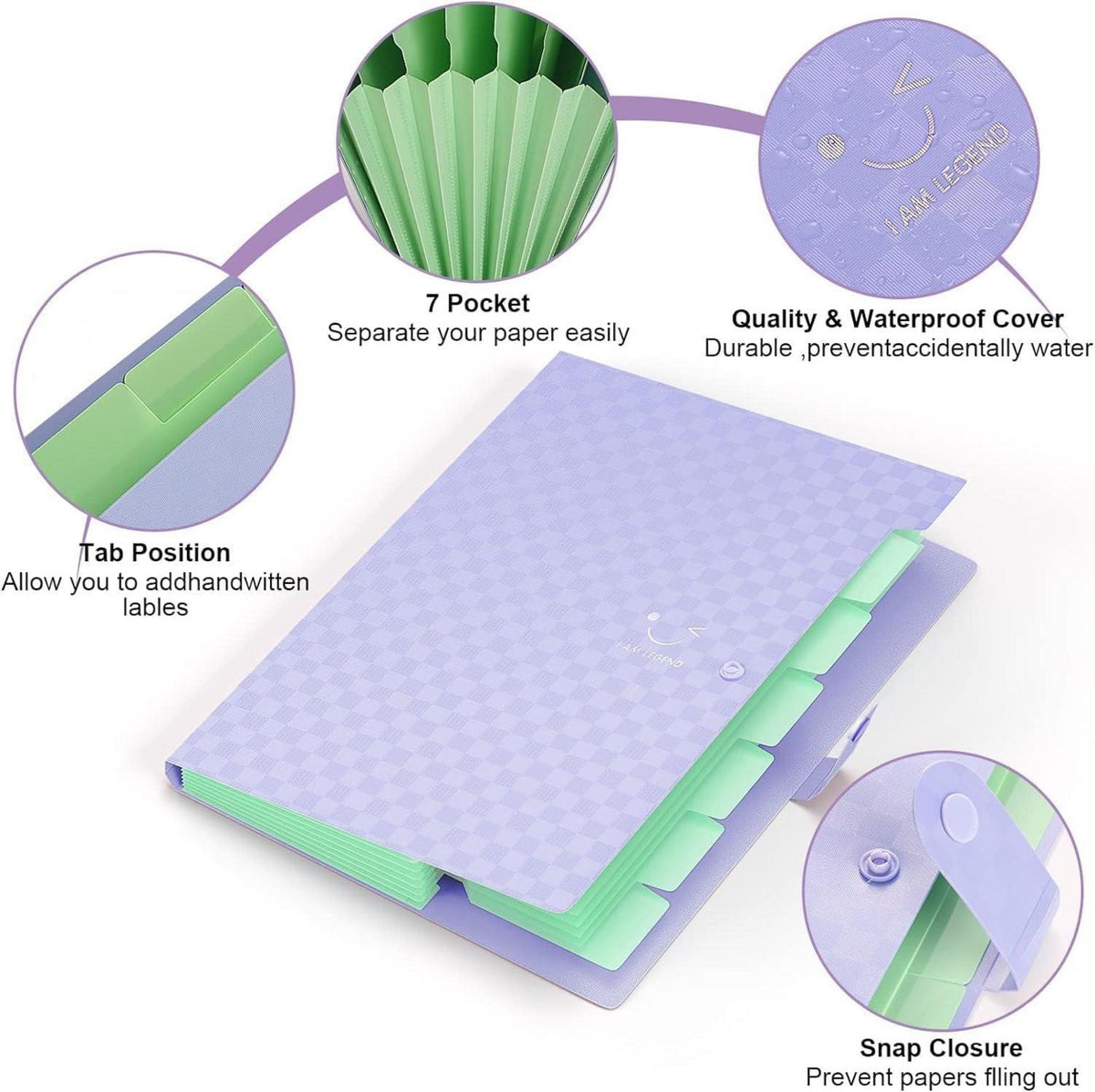 ThinkTex 7 Taschen Ordnungsmappe A4 Fächermappe Lila Organisator mit Druckknopf