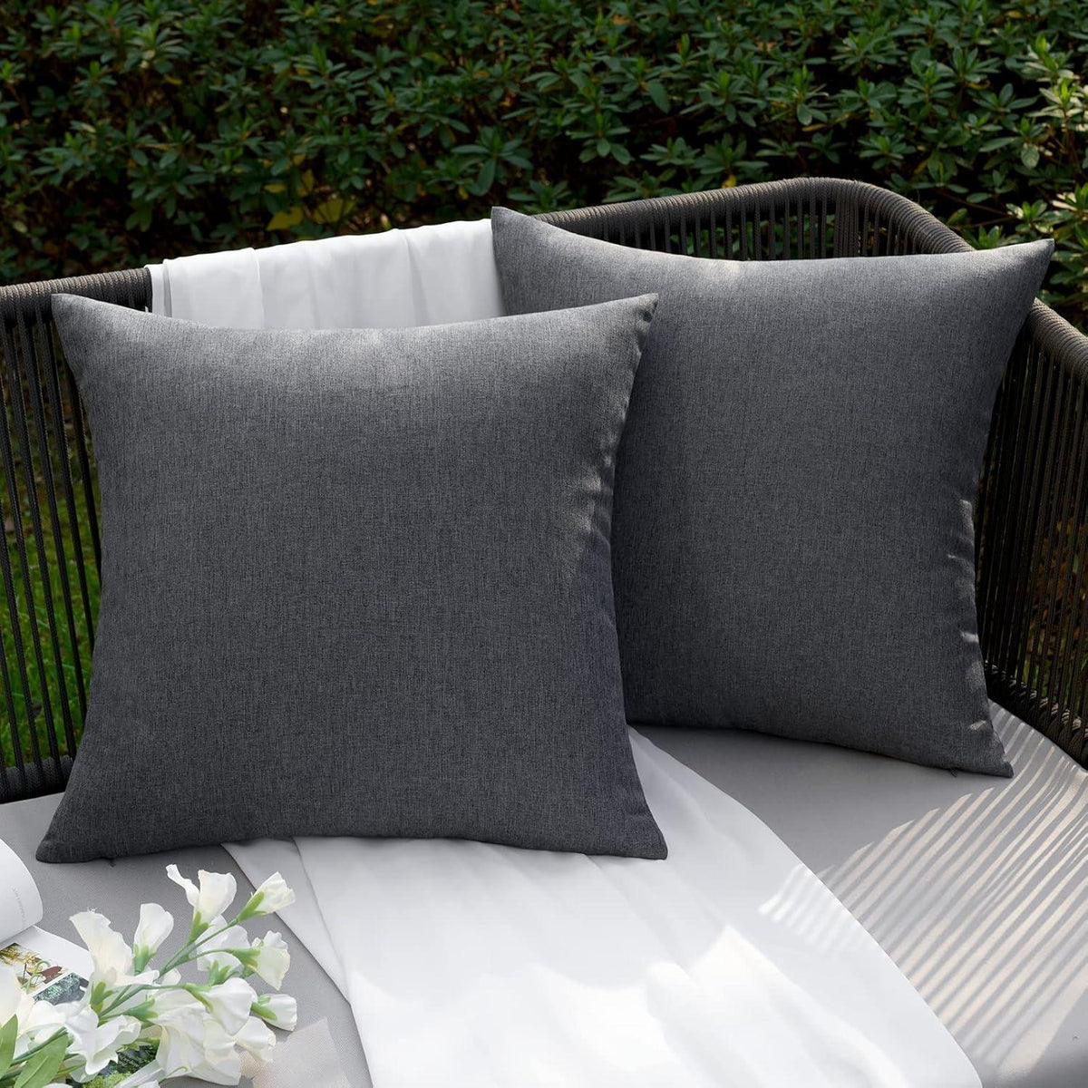 Wasserdichter Outdoor Kissenbezug 2er Set 45x45 cm Dunkelgrau