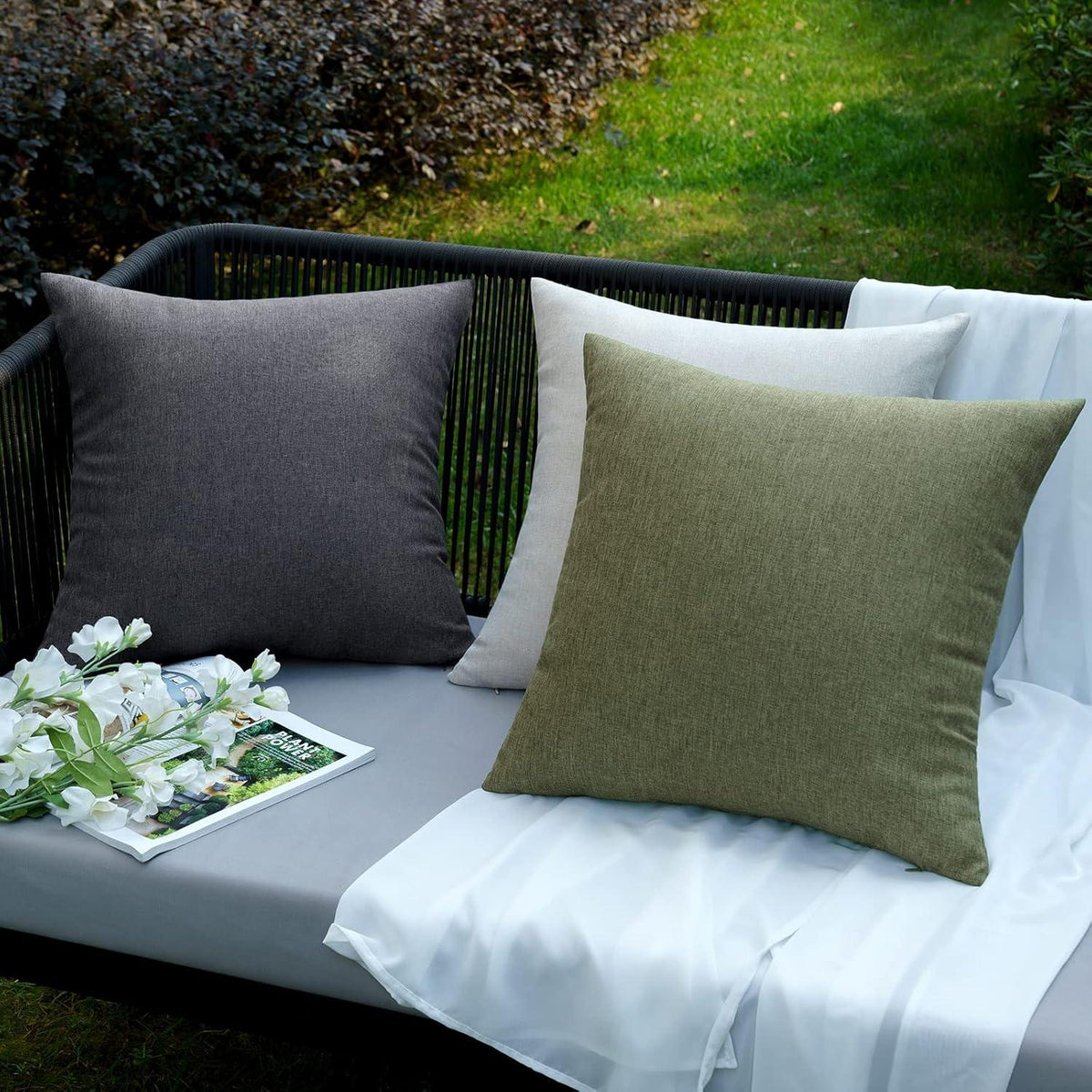 EMEMA Kissenbezug Outdoor Wasserdicht 2er Set 40x40cm Dunkelgrau